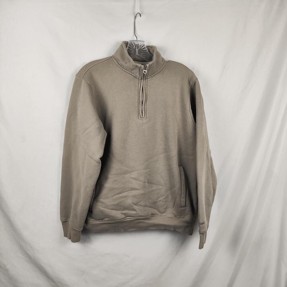 Kenneth Cole Sweatshirt Mens Medium Beige 1/4 Zip Mock Neck Fleece Pullover